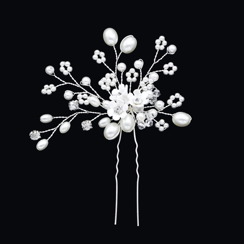 Handgefertigter Braut Blumen Haarstab Mit Künstlichen Perlen Und Strass U-Form Haarnadel Für Hochzeit Party Damen Schmuck