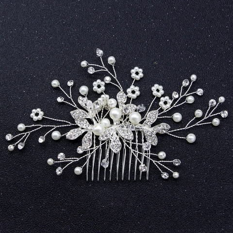 Pettine per Capelli da Sposa Fatto a Mano Strass Fiore Perla Artificiale Accessori Matrimonio Elegante Copricapo in Lega Donna