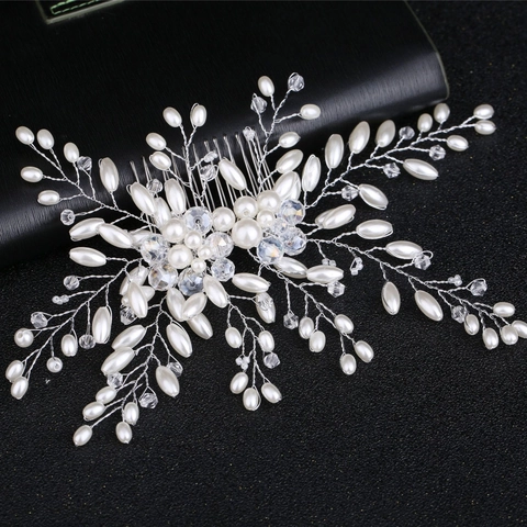 Exquisite Handgefertigte Braut Haarkamm Silber Legierung Draht Künstliche Perle Strass Hochzeit Kopfschmuck Haarschmuck Für Damen