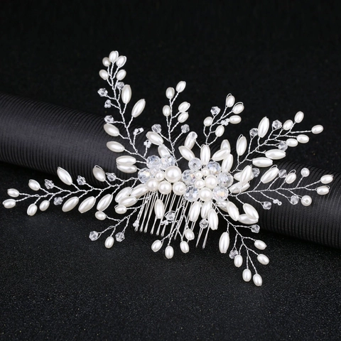 Exquisite Handgefertigte Braut Haarkamm Silber Legierung Draht Künstliche Perle Strass Hochzeit Kopfschmuck Haarschmuck Für Damen