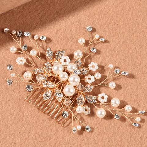 Pettine per Capelli da Sposa Fatto a Mano Strass Fiore Perla Artificiale Accessori Matrimonio Elegante Copricapo in Lega Donna