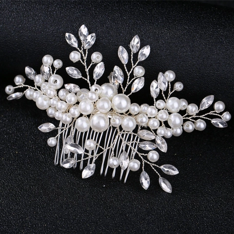 Pettine per Capelli da Sposa Fatto a Mano Con Künstliche Perle Sintetiche e Strass Elegante Vite Floreale Oro Argento Gioielli Capelli