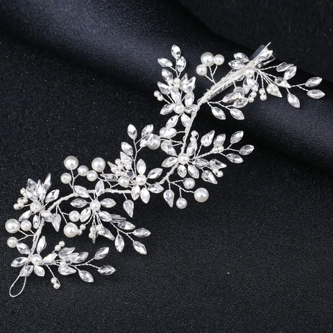 Enredadera para el Pelo de Novia Hecha a Mano Con Perlas Artificiales Y Strass Alambre de Cobre Dorado Tocado Floral Para Boda Fiesta Mujer Joyería
