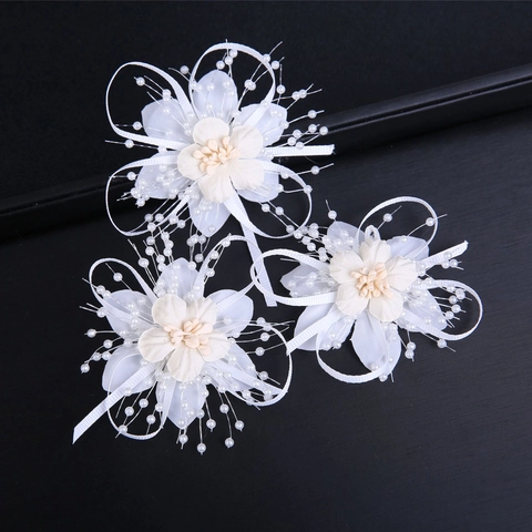 Forest Style White Fabric Flower Hair Clip With Faux Artificial Pearl Elegant Bridal Hair Accessories For Kids Girls Wedding Party