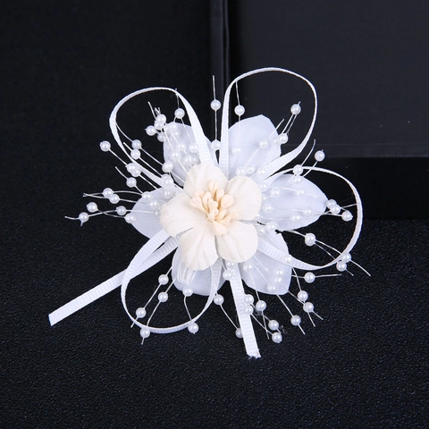 Forest Style White Fabric Flower Hair Clip With Faux Artificial Pearl Elegant Bridal Hair Accessories For Kids Girls Wedding Party