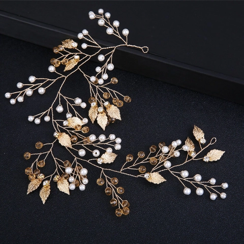 Vides de Cabello de Novia Oro Plata Hoja Strass Perla Artificial Hecho a Mano Diadema de Boda Tocado Elegante para Mujer Joyas