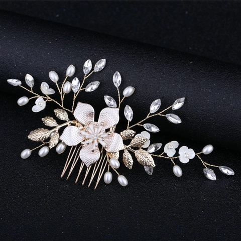 Braut Haarkamm Elegant Floral Künstliche Perle Haarnadel Legierung Blume Hochzeit Kopfschmuck Strass Haarschmuck Für Damen