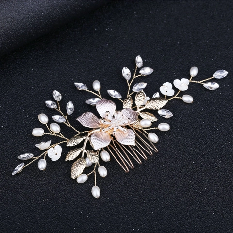 Braut Haarkamm Elegant Floral Künstliche Perle Haarnadel Legierung Blume Hochzeit Kopfschmuck Strass Haarschmuck Für Damen