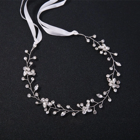 Vite per Capelli da Sposa Fatta a Mano con Strass e Künstliche Perle Sintetiche Fascia Matrimonio Nastro in Raso Gioielli per Capelli