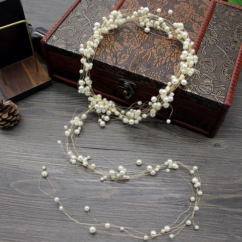 Enredadera de Pelo Nupcial Hecha a Mano con Perla Artificial y Alambre de Cobre Larga Diadema de Boda para Mujer Niña Joyería