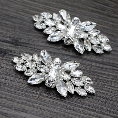 Elegant Rhinestone Shoe Clips Bridal Wedding Crystal Floral Leaf Shoe Decorations For Women High Heels Gold Silver Alloy Accessories