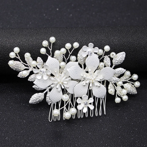 Pettine per Capelli da Sposa in Lega Fatto a Mano Con Perle Artificiali Strass Fiore Foglia Accessori per Capelli per Sposa