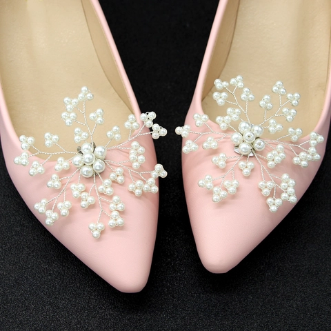 1 Paio di Clip per Scarpe a Fiocco di Neve in Perla Artificiale Fatta a Mano per Sposa Matrimonio Eleganti Clip in Lega Strass