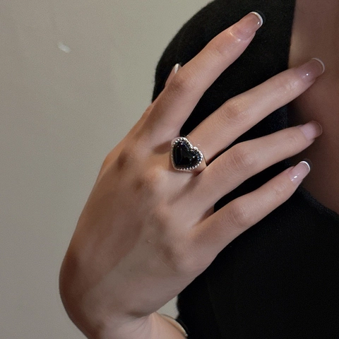 Vintage Heart Shaped Copper Ring White Chalcedony Milgrain Edge Adjustable Open Band Korean Style Fashion Finger Jewelry For Women
