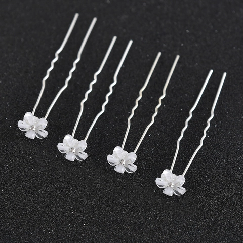 Vintage Alloy Flower U-Shaped Hair Pins Silver Tone Rhinestone Bridal Wedding Hair Styling Accessories Elegant Headpiece