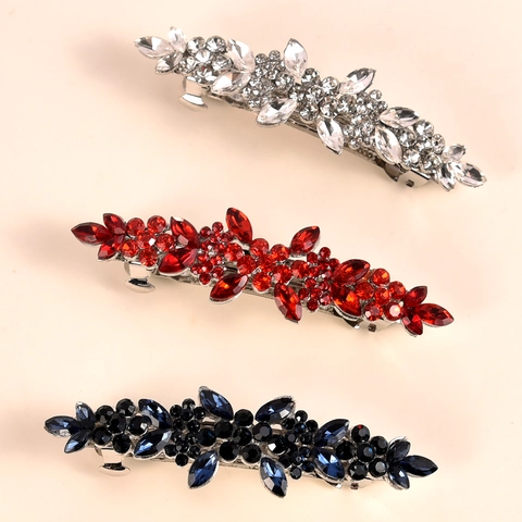 Legering Strass Bloem Bloemblad Veerklem Haarspeld Bruids Bruiloft Accessoire Voor Vrouwen Elegante Glanzende Kristallen Barrette