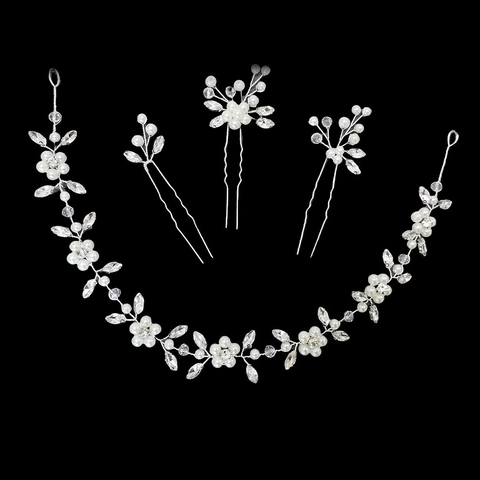 Set Accessori Capelli Sposa Fatti a Mano Con Vigna Capelli Floreale Cristallo Perla Artificiale E Forcine Matrimonio Donna