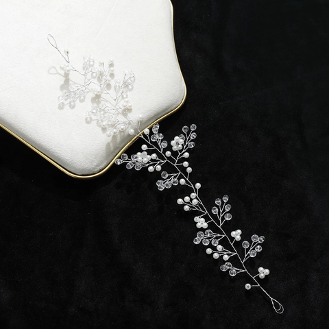 Handmade Bridal Hair Vine With Artificial Pearl Rhinestone Flower Beaded Headband For Wedding Party Women Hair Accessories