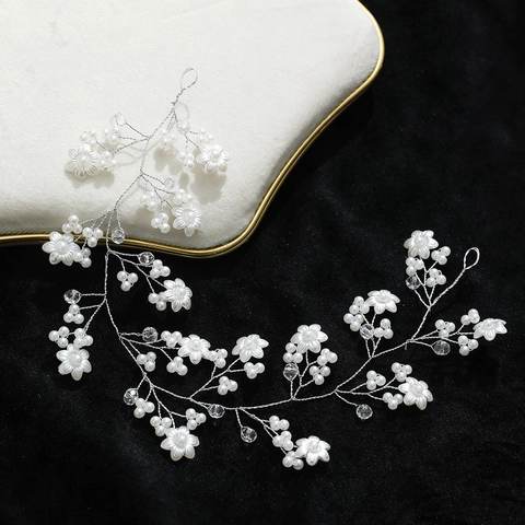 Vite per Capelli da Sposa Fatta a Mano Perla Artificiale Strass Fiore Copricapo da Sposa per Donna Accessorio per Capelli Argento