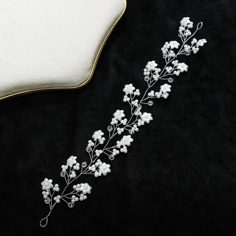 Vite per Capelli da Sposa Fatta a Mano Perla Artificiale Strass Fiore Copricapo da Sposa per Donna Accessorio per Capelli Argento