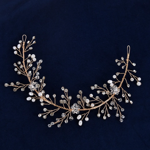 Handgefertigte Künstliche Perle Kristall Braut Haar Vine Elegante Blume Hochzeit Stirnband Silber Gold Hochzeit Haarschmuck Für Damen