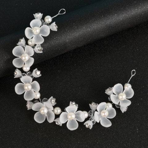 Handgemachte Weiße Acryl Blume Braut Haar Rebe Künstliche Perle Strass Hochzeit Stirnband Silber Floral Haarschmuck Für Damen Mädchen
