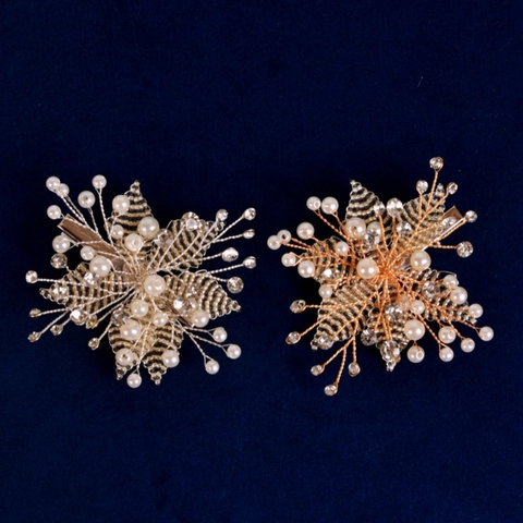 Pince à Cheveux Mariage Fait Main Fleur Feuille Avec Fausse Künstliche Perle Strass Alliage Tissé Accessoires Cheveux Mariée Femmes Fête