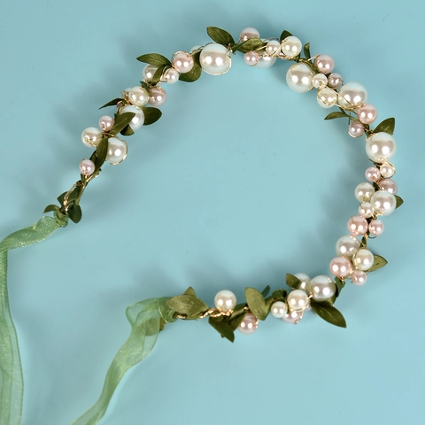 Handgefertigtes Braut-Haarband Im Wald-Stil Mit Künstliche Perle Grünem Blattband Hochzeit Haarschmuck Für Damen Fotografie