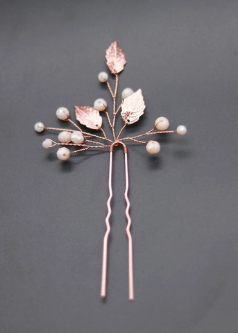 Horquilla de Novia de Aleación Oro Rosa con Perla Artificial de Imitación Diseño de Rama de Hoja Hecho a Mano Boda Fiesta Elegante Tocados para Mujer