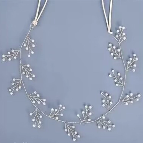 Vigne de Cheveux de Mariée en Künstliche Perles Faite à la Main Avec Ruban en Satin pour Mariage Élégant Accessoire Cheveux en Alliage Femme