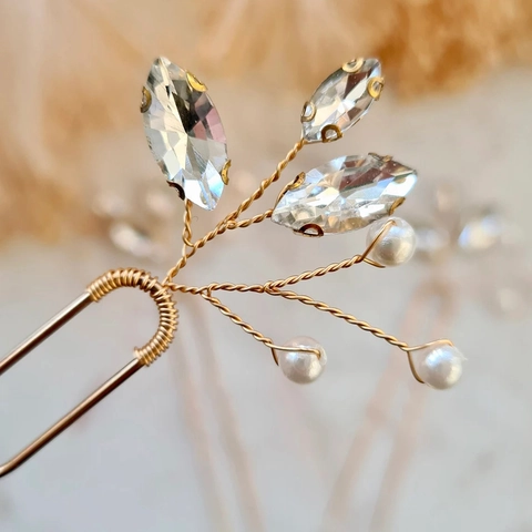 Elegante Bastoncino per Capelli in Lega d'Oro Fatto a Mano Imitazione Perla Artificial Cristallo Forcina a U per Matrimonio Sposa Donna Gioielli