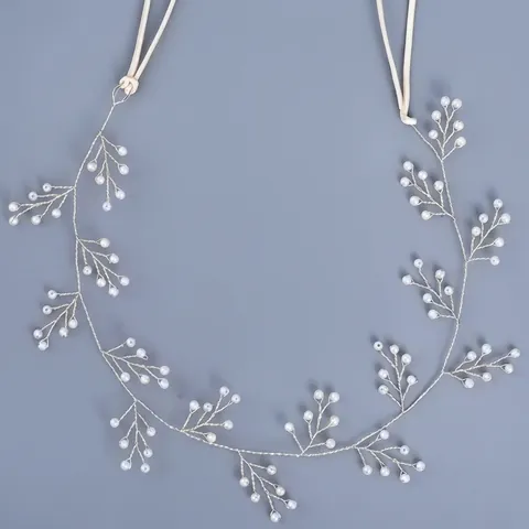 Vigne de Cheveux de Mariée en Künstliche Perles Faite à la Main Avec Ruban en Satin pour Mariage Élégant Accessoire Cheveux en Alliage Femme