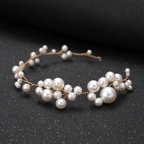 Enredadera de Pelo para Novia de Perla Artificial Hecha a Mano Hilo Oro Plata Diadema Boda Accesorios para Cabello Mujer