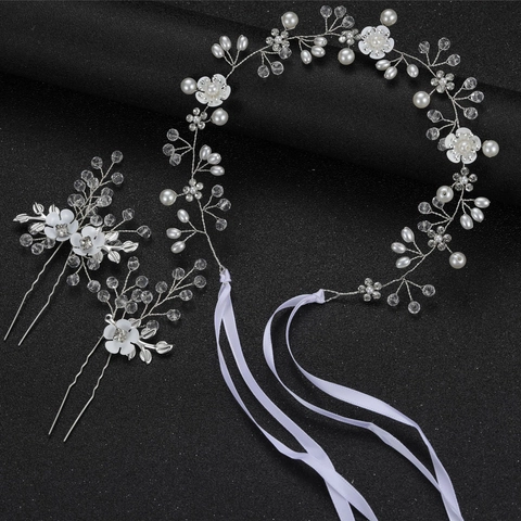 Eleganter Legierung Blume Braut Stirnband Haarnadel Set Mit Künstlicher Perle Strass Hochzeit Haarschmuck Für Damen Schmuck
