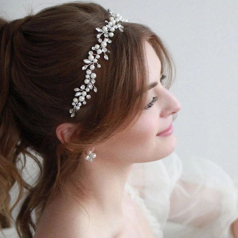 Braut Hochzeit Perle Strass Haarranke Elegant Handgefertigt Blume Blatt Haarband Für Damen Schmuck Zubehör