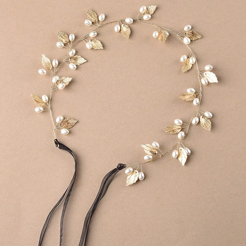 Enredadera de Pelo de Boda Hoja de Oro de Estilo Coreano Diadema Trenzada con Perla Artificial Accesorios para el Cabello de Novia