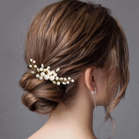 Pettine per Capelli da Sposa Fatto a Mano Perla Artificiale Strass Ramo Oro Argento Pettine Laterale Donna Elegante