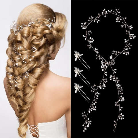 Lujoso Juego de Enredadera para el Cabello de Novia Con 3 Horquillas Aleación Perla Artificial Strass Tocado para Boda Mujer