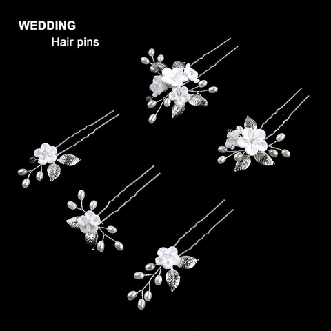 Forcine per Capelli da Sposa Fiore Perla Artificiale Cristallo Metallo a Forma di U per Donna Eleganti Accessori per Capelli Festa Banchetto
