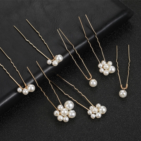 Eleganti Forcine per Capelli a Forma di U con Künstliche Perle Sintetiche per Donna Bastoncini in Metallo Oro Argento Sposa Matrimonio Accessori