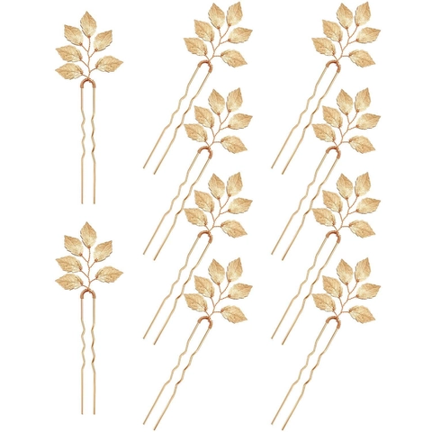 Bastoncino per Capelli in Metallo Foglia Oro Argento per Sposa Matrimonio Accessori per Capelli Forcina a U Donna Gioielli per Feste