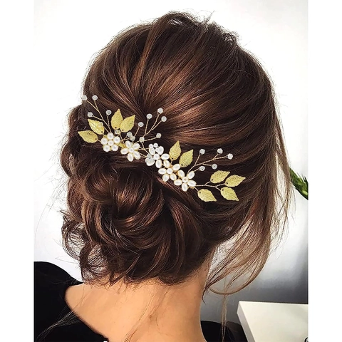 Handmade Alloy Gold Leaf Bridal Hair Combs With Artificial Pearl Rhinestone Elegant Wedding Headpiece Floral Jewelry For Women
