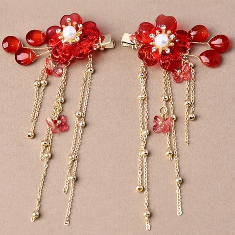 Fermagli Per Capelli Classici Cinesi Con Fiori E Nappine In Lega Strass Perle Artificiali Farfalla Accessori Per Capelli Hanfu Donna