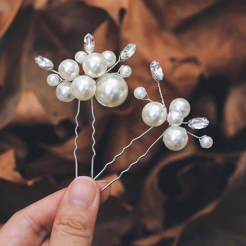 Elegant Artificial Pearl Rhinestone U-Shaped Hair Pins For Women Bridal Wedding Hair Accessories Alloy Hand-Twisted Hair Sticks