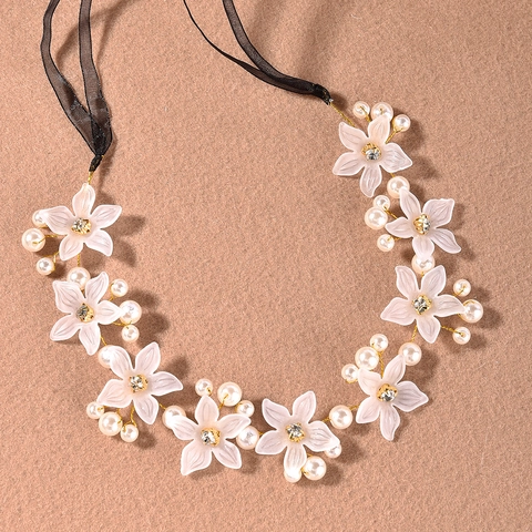 Koreanische Elegante Blumen Perlen Haarreif Für Damen Kristall Strass Hochzeit Kopfschmuck Schwarzer Tüll Verstellbare Haarschlaufen