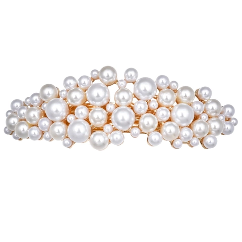 Pinza para el Cabello de Boda Vintage Elegante Perla Artificial Aleación Dorada para Mujer Novia Dama de Honor Accesorio para el Cabello