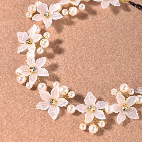 Koreanische Elegante Blumen Perlen Haarreif Für Damen Kristall Strass Hochzeit Kopfschmuck Schwarzer Tüll Verstellbare Haarschlaufen
