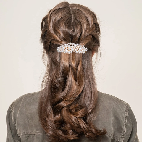 Pinza para el Cabello de Boda Vintage Elegante Perla Artificial Aleación Dorada para Mujer Novia Dama de Honor Accesorio para el Cabello
