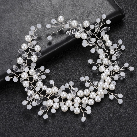 Enredadera de Cabello para Novia Hecha a Mano Con Perlas Artificiales de Imitación Y Diamantes de Cristal Tocado de Boda Elegante Para Mujer