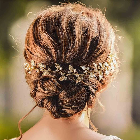 Handgefertigt Gold Blatt Künstliche Perle Braut Haarranke Hochzeit Zubehör Elegant Wald Stil Metall Draht Stirnband Für Damen Party